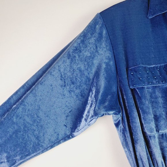 Vintage Lacy After Noon by Shell Kepler Blue Crushed Velvet One Piece Jumper, S - Picture 6 of 9